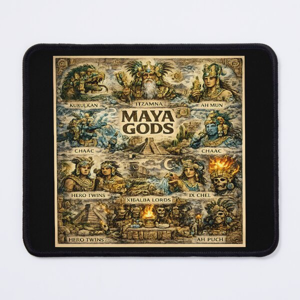 Item preview, Mayan Gods Collage | Ancient Maya Mythology Pantheon Art Featuring Kukulkan, Itzamna, Chaac & Ix Chel designed and sold by RockyLambda.