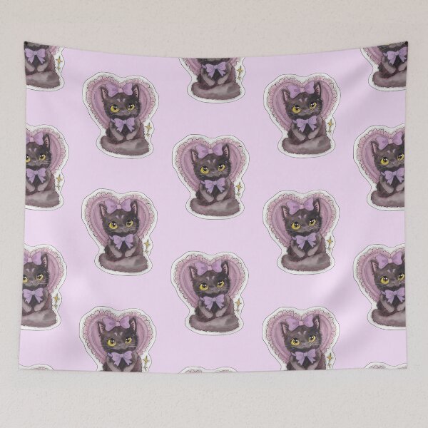 Item preview, Bows Kitty — Cute Hand Drawn Gothic Cat Art designed and sold by Darkfully-Done.