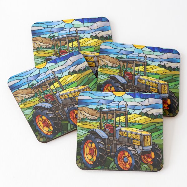 Item preview, Stained Glass Farm Tractor Landscape designed and sold by pinkal.