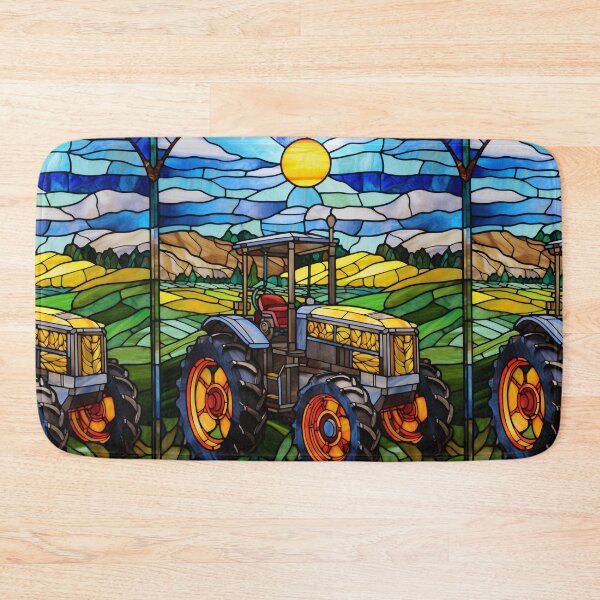 Item preview, Stained Glass Farm Tractor Landscape designed and sold by pinkal.