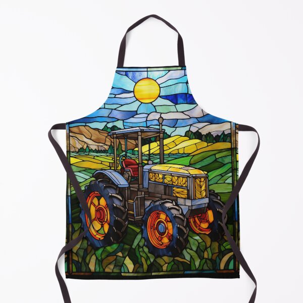 Item preview, Stained Glass Farm Tractor Landscape designed and sold by pinkal.