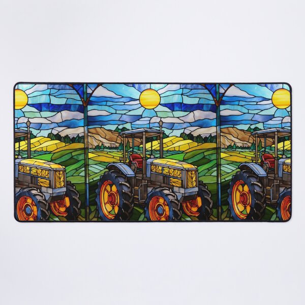 Item preview, Stained Glass Farm Tractor Landscape designed and sold by pinkal.