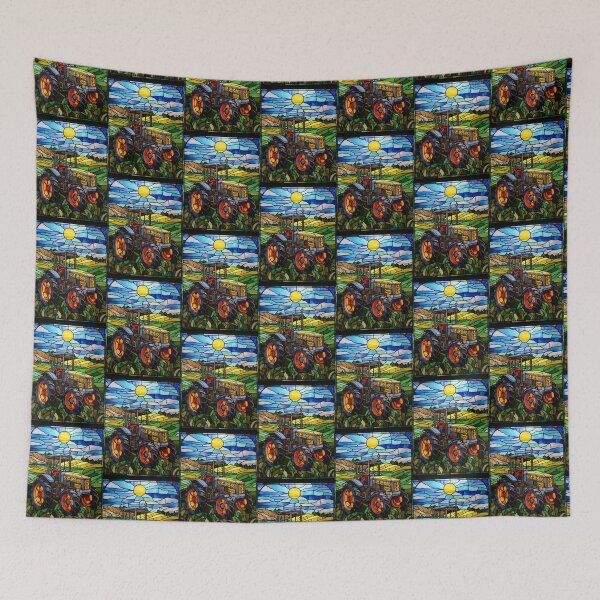 Item preview, Stained Glass Farm Tractor Landscape designed and sold by pinkal.