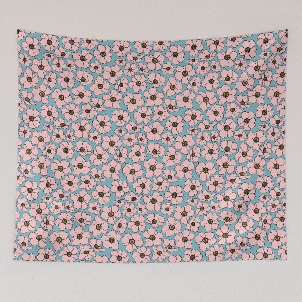 Item preview, Modern Pink Poppy Flowers On Teal Blue designed and sold by Phat Dog Designs .