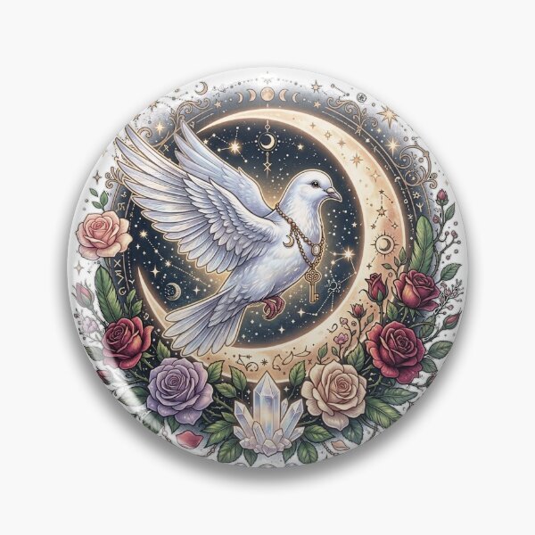 Item preview, Mystical White Dove Crescent Moon Roses Crystal Celestial Boho Art designed and sold by Madhav Creations Studio.