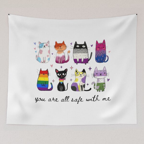 Item preview, Inclusive Pride, You Are All Safe With Me, Multi Flag LGBTQ Cat, Cute Queer Ally designed and sold by toongstudio.