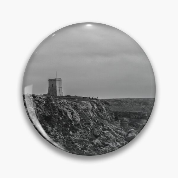 Item preview, Moody Black and White Coastal Cliffs and Watchtower Overlooking Rocky Sea Shore designed and sold by Nmallia.