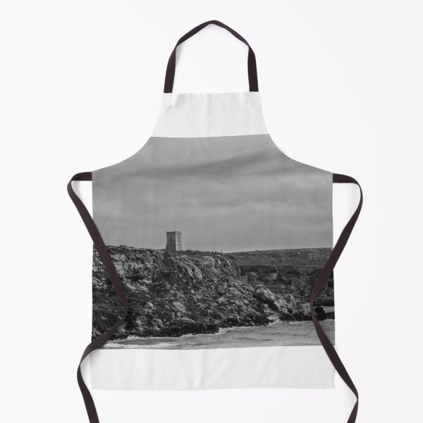 Item preview, Moody Black and White Coastal Cliffs and Watchtower Overlooking Rocky Sea Shore designed and sold by Nmallia.