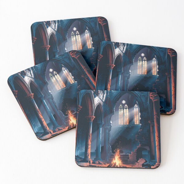 Item preview, Last Light in the Dark, Bonfire Cathedral, Dark Fantasy Art Print designed and sold by LatentGoods.