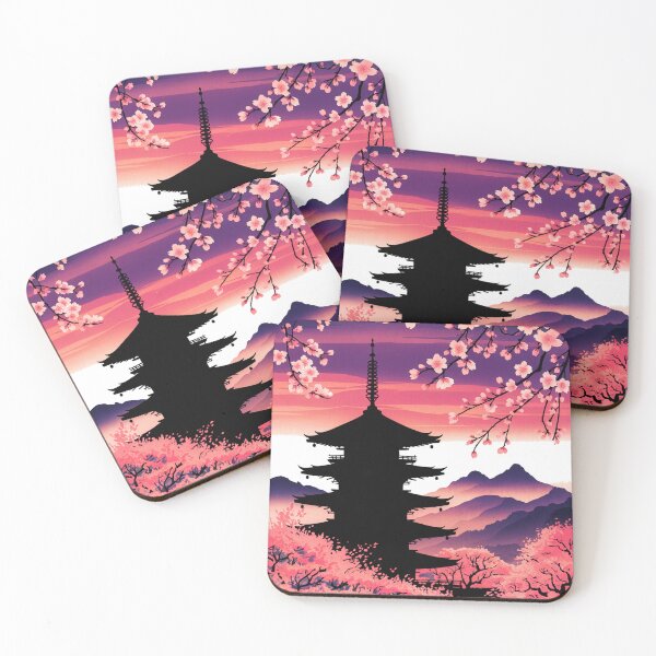 Item preview, Japanese Pagoda Dusk Art Print, Woodblock Style Wall Decor Gift designed and sold by LatentGoods.