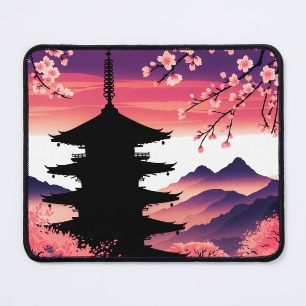 Item preview, Japanese Pagoda Dusk Art Print, Woodblock Style Wall Decor Gift designed and sold by LatentGoods.