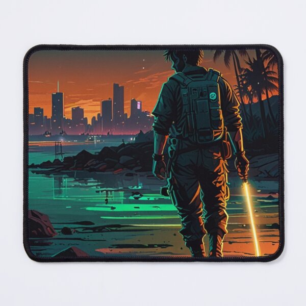 Item preview, Chrome Summer Neon Cyberpunk Beach | High Contrast Anime Art Print designed and sold by Joy-boy-op.