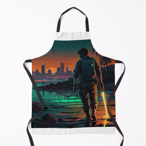 Item preview, Chrome Summer Neon Cyberpunk Beach | High Contrast Anime Art Print designed and sold by Joy-boy-op.