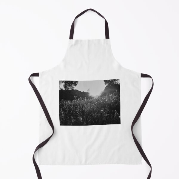 Item preview, Backlit Wildflower Meadow at Sunrise With Stone Wall and Trees in Black and White designed and sold by Nmallia.