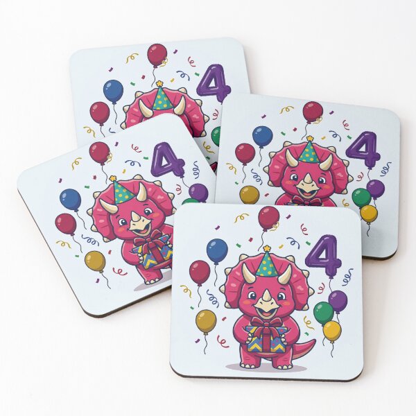 Item preview, Four Saurus pink triceratops 4th birthday girl gift kids dino party designed and sold by Tronstell.