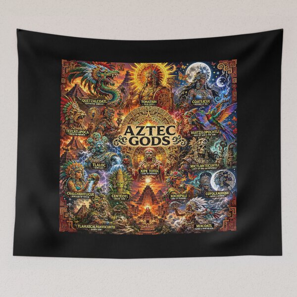 Item preview, Aztec Gods Collage | Ancient Aztec Mythology Pantheon Art Featuring Quetzalcoatl, Tezcatlipoca & Huitzilopochtli designed and sold by RockyLambda.