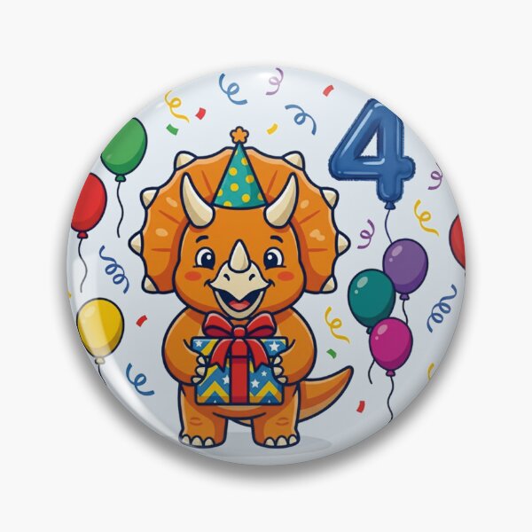 Artikelvorschau, Vier orangefarbene Triceratops als Geschenk zum 4. Geburtstag für Jungen/Mädchen – Dino-Party für Kinder entworfen und verkauft von Tronstell.