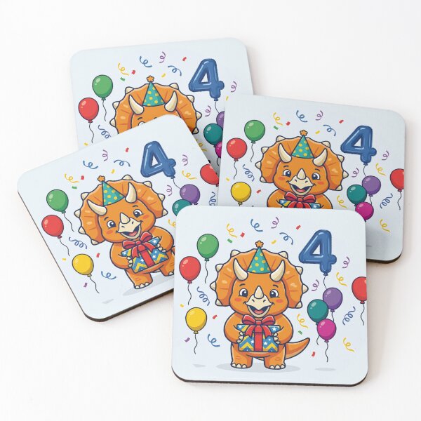Item preview, Four Saurus orange triceratops 4th birthday boy/girl gift kids dino party designed and sold by Tronstell.