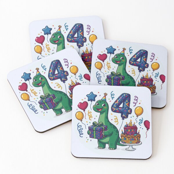 Item preview, Four Saurus green long neck 4th birthday boy/girl gift kids dino party designed and sold by Tronstell.