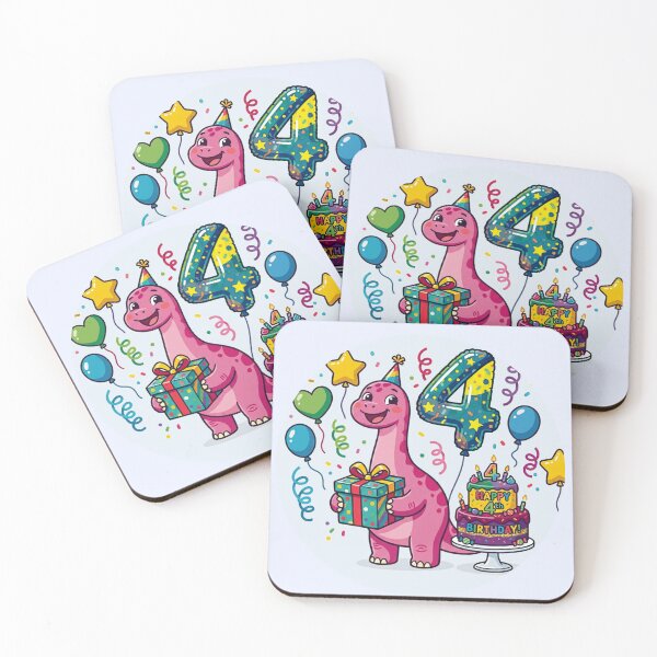 Item preview, Four Saurus pink long neck 4th birthday girl gift kids dino party designed and sold by Tronstell.