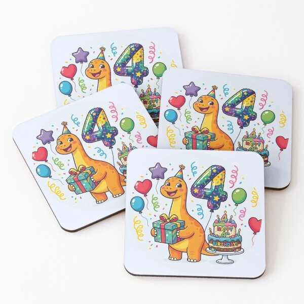 Item preview, Four Saurus orange long neck 4th birthday boy/girl gift kids dino party designed and sold by Tronstell.