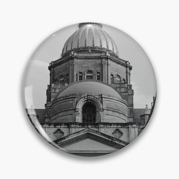 Item preview, Black and White Cathedral Dome Rising Above Narrow Street With Classical Columns and Historic Facade designed and sold by Nmallia.