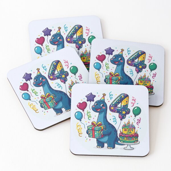 Item preview, Four Saurus blue long neck 4th birthday boy/girl gift kids dino party designed and sold by Tronstell.