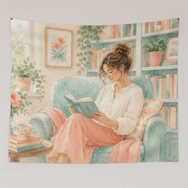 Item preview, Watercolour Woman Reading in Her Library designed and sold by Creative Nook.