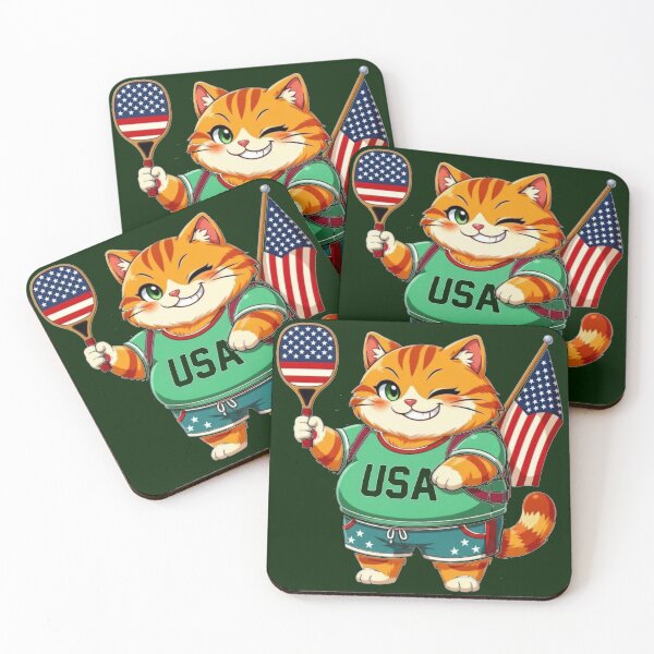 Item preview, Cute USA Pickleball Cat American Flag Salmon designed and sold by ChaemmRichStudio.