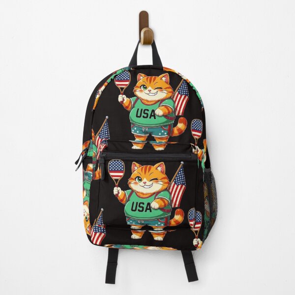 Item preview, Cute USA Pickleball Cat American Flag Salmon designed and sold by ChaemmRichStudio.