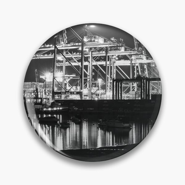 Item preview, Nighttime Container Port With Illuminated Gantry Cranes and Reflections on Calm Harbor Waters designed and sold by Nmallia.