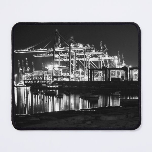 Item preview, Nighttime Container Port With Illuminated Gantry Cranes and Reflections on Calm Harbor Waters designed and sold by Nmallia.