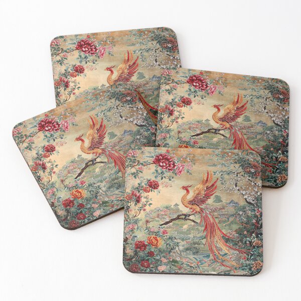 Item preview, Phoenix in Bloom – Oriental Garden Art Print | Mythical Bird Floral Wall Decor designed and sold by GrinGalore.