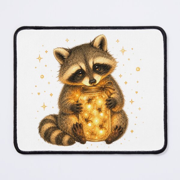 Item preview, Cute Raccoon Firefly Jar Sunflower Twilight designed and sold by AQUILAKREO.