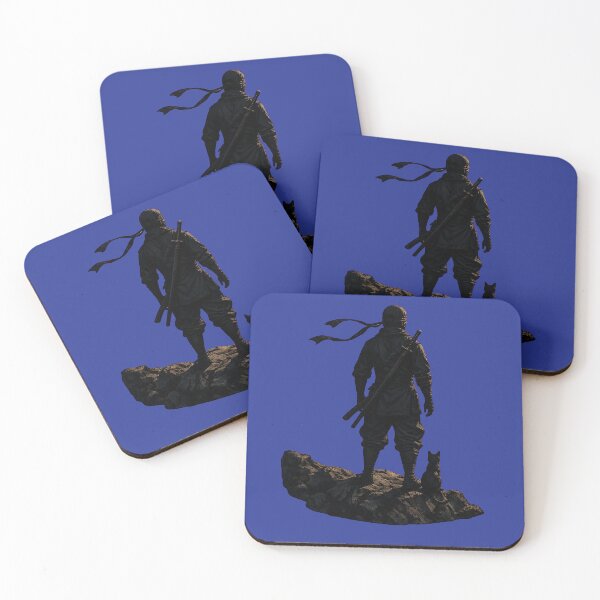 Item preview, Ninja and Cat Silhouette Standing Together on Rocky Peak Japanese Warrior Sticker Art designed and sold by Aguri-tei.