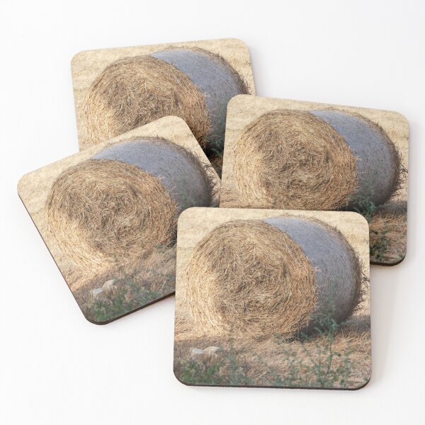 Item preview, Golden Hay Bales in Harvested Field Near Rural Farmhouses at Sunset Countryside Landscape designed and sold by Nmallia.