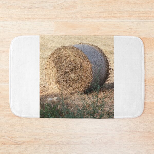 Item preview, Golden Hay Bales in Harvested Field Near Rural Farmhouses at Sunset Countryside Landscape designed and sold by Nmallia.