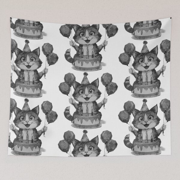 Item preview, Birthday Cat with Cake designed and sold by kinpirks.