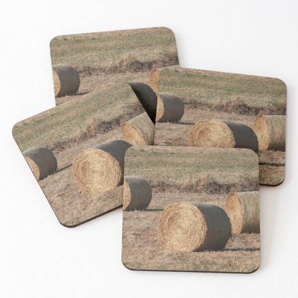 Item preview, Golden Hay Bales in Dry Field With Rural Farmhouse and Stone Walls at Sunset designed and sold by Nmallia.