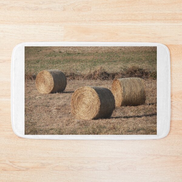 Item preview, Golden Hay Bales in Dry Field With Rural Farmhouse and Stone Walls at Sunset designed and sold by Nmallia.