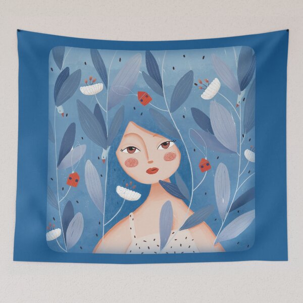 Item preview, Girl with birds, houses and flowers designed and sold by Gurgulche.