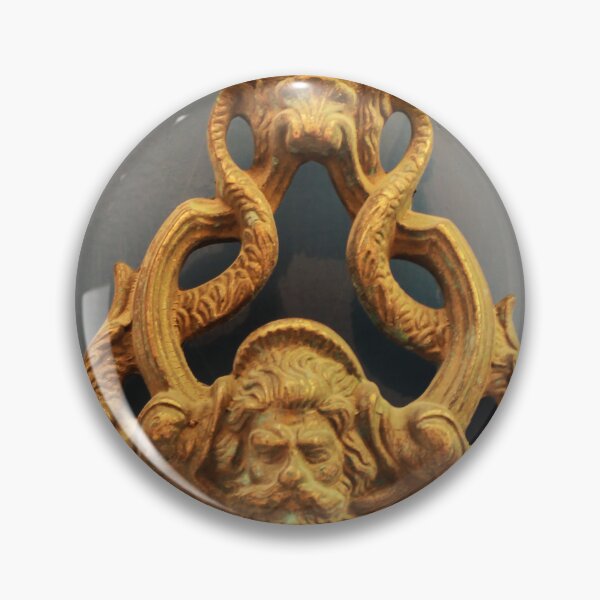 Item preview, Antique Brass Door Knocker With Ornate Lion Face on Blue Wooden Door, Vintage Entrance Decor designed and sold by Nmallia.