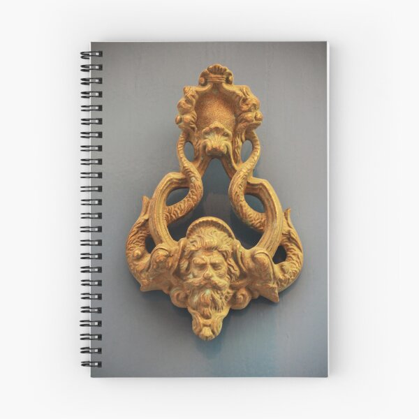 Item preview, Antique Brass Door Knocker With Ornate Lion Face on Blue Wooden Door, Vintage Entrance Decor designed and sold by Nmallia.