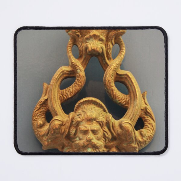 Item preview, Antique Brass Door Knocker With Ornate Lion Face on Blue Wooden Door, Vintage Entrance Decor designed and sold by Nmallia.