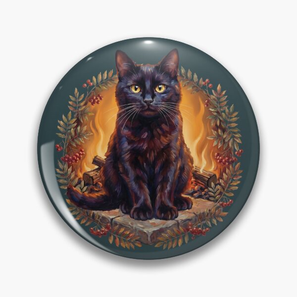 Item preview, Lucky Black Cat & Cosy Fireplace | Whimsigoth Folklore Art designed and sold by Englandbear.