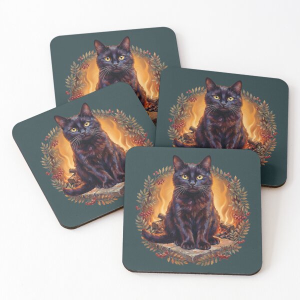 Item preview, Lucky Black Cat & Cosy Fireplace | Whimsigoth Folklore Art designed and sold by Englandbear.