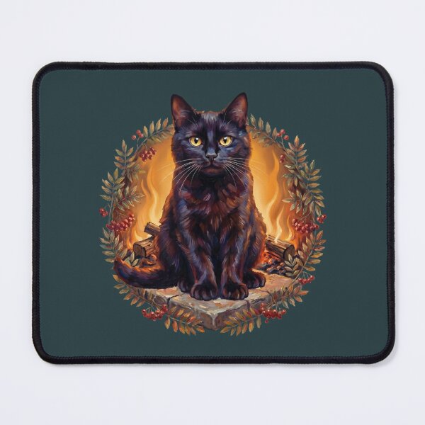 Item preview, Lucky Black Cat & Cosy Fireplace | Whimsigoth Folklore Art designed and sold by Englandbear.
