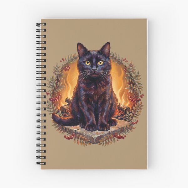 Item preview, Lucky Black Cat & Cosy Fireplace | Whimsigoth Folklore Art designed and sold by Englandbear.