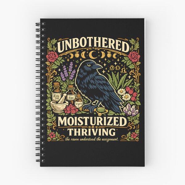 Item preview, Unbothered Moisturized Thriving Funny Witchy Raven Botanical Shirt designed and sold by BumbleBloom7.