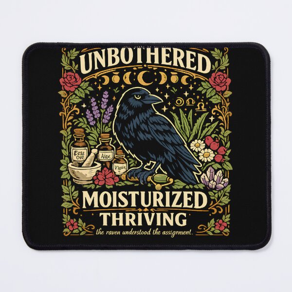 Item preview, Unbothered Moisturized Thriving Funny Witchy Raven Botanical Shirt designed and sold by BumbleBloom7.